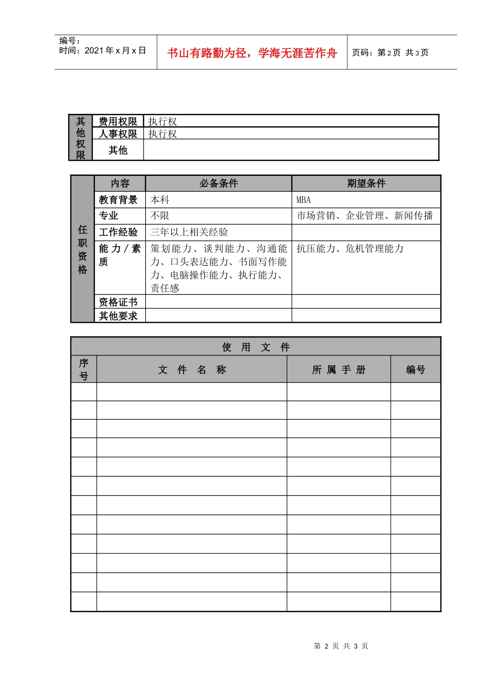 某航空物流公司公关专员职位说明书及关键绩效标准_第2页