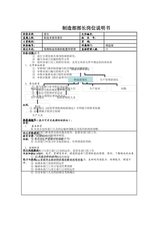 制造部部长岗位说明书