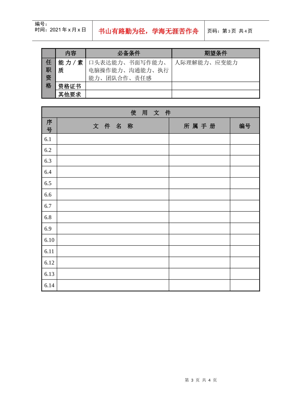 某航空物流公司后勤主管职位说明书及关键绩效标准_第3页