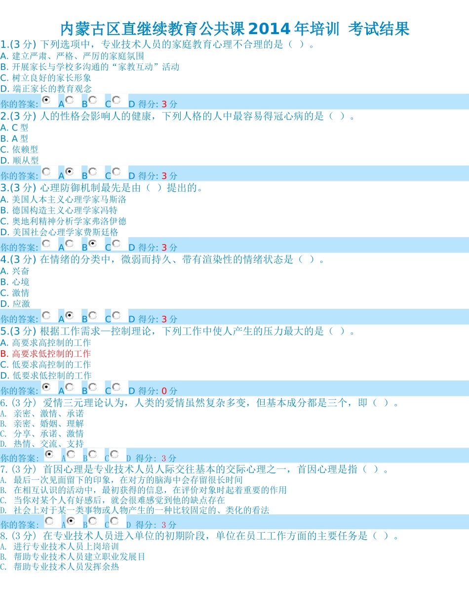 人力资源-XXXX年内蒙古继续教育公共课培训考试答案(年度最全)_第1页