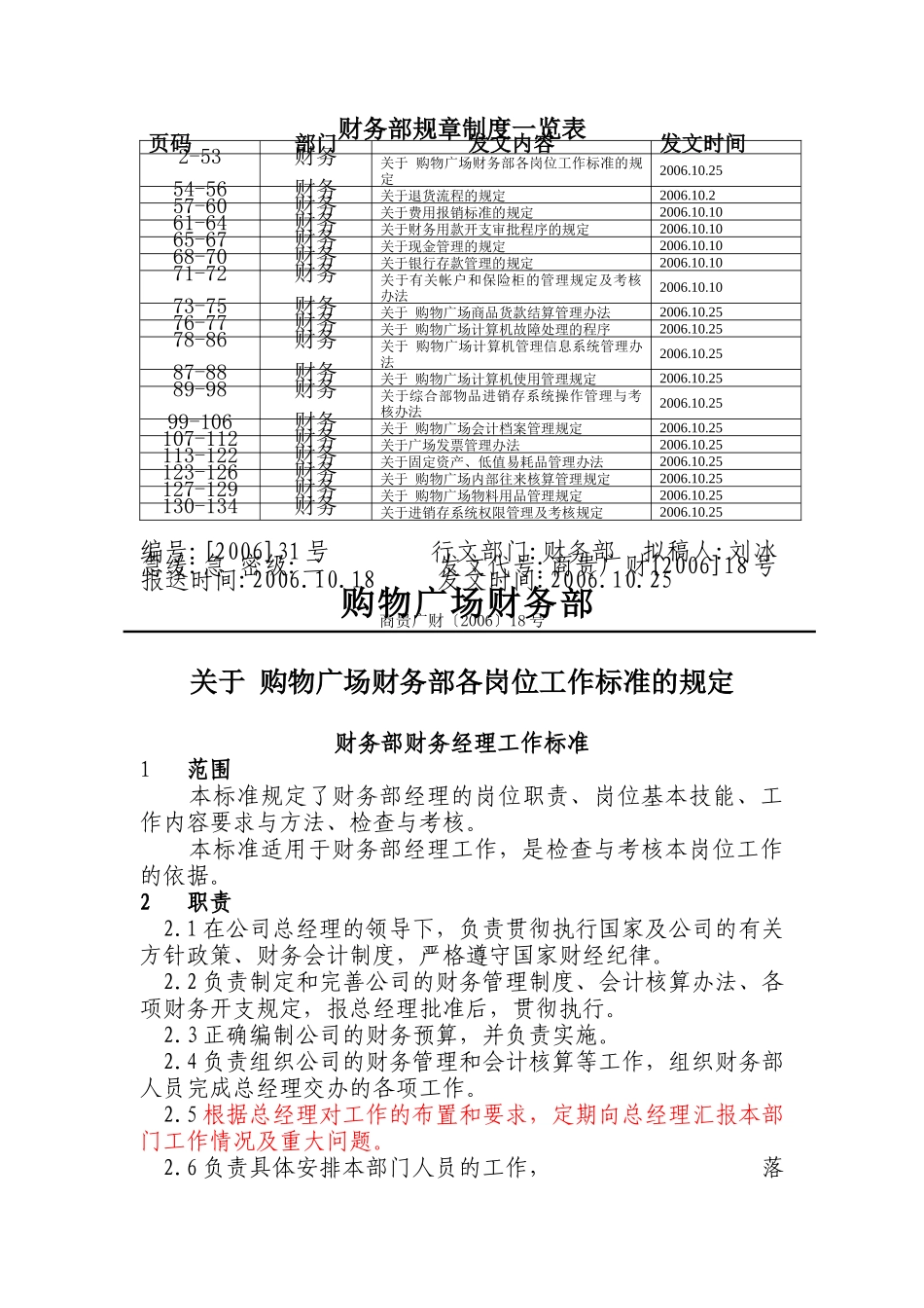 某购物广场财务部规章制度_第1页