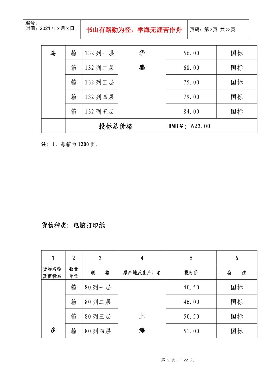 某科技公司投标报价表_第2页