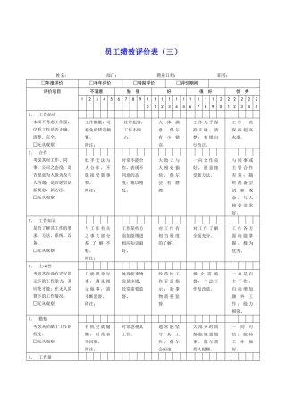 员工绩效评价表范本（四）