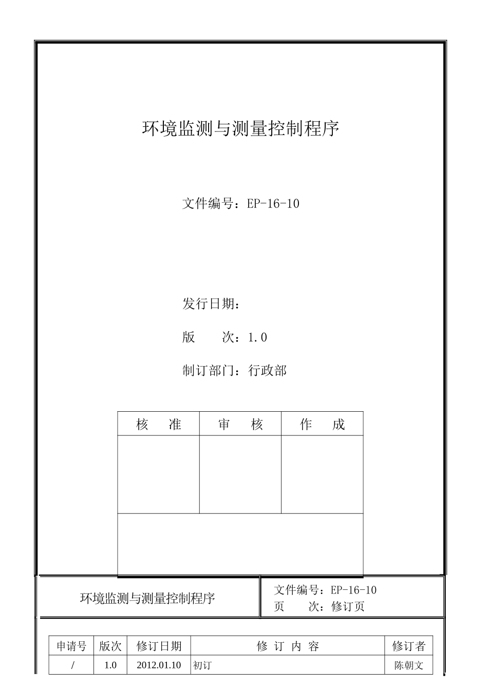 人力资源-EP-16-10环境监测与测量控制程序_第1页