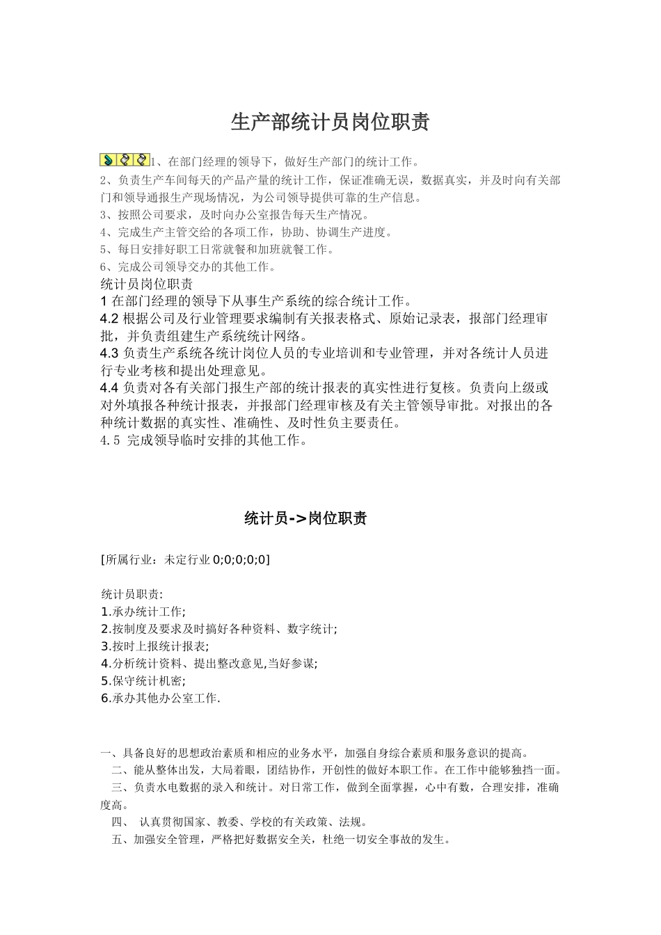 人力资源-CZ-生产部统计员岗位职责_第1页