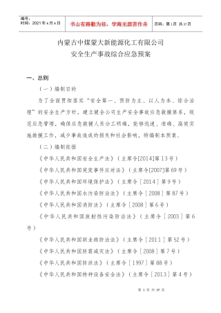 某能源化工公司安全生产事故综合应急预案