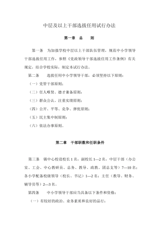 中心学校中层及以上干部选拔任用试行办法