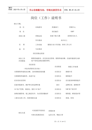 某知名品牌服饰公司岗位说明书