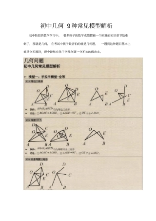 (完整版)初中数学几何9种常见模型解析