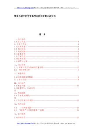 某视觉文化传媒影视公司创业商业计划书
