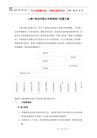 某股份公司管理部门设置方案