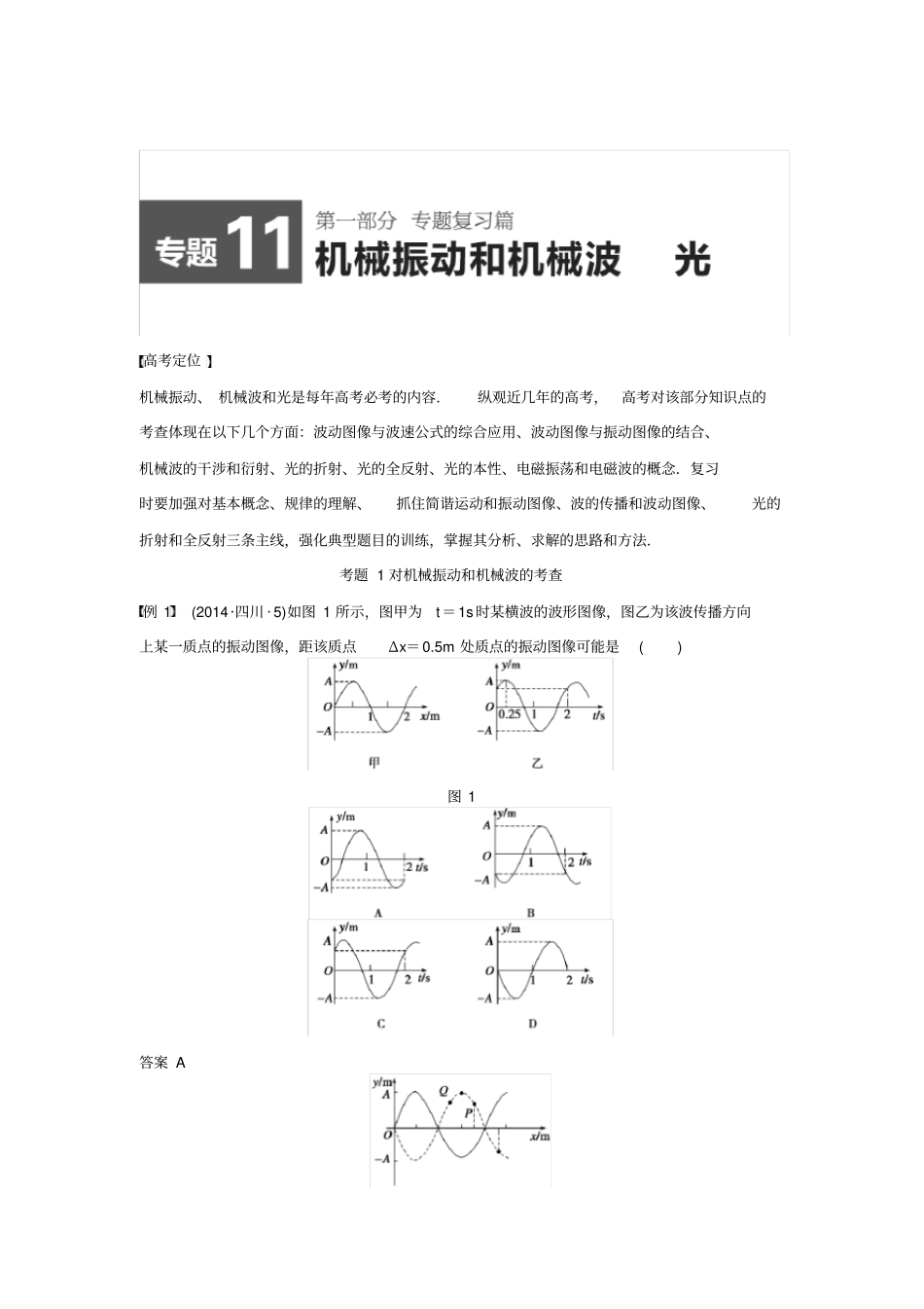 专题T机械振动和机械波光(高考定位审题破题,含题组及解析)_第1页