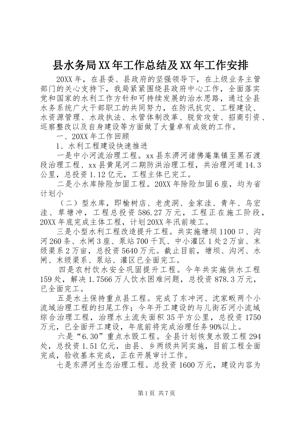 县水务局工作总结及工作安排_第1页