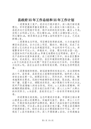 县政府工作总结和工作计划