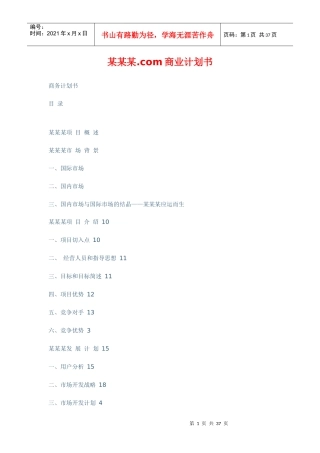 某网站商业计划书
