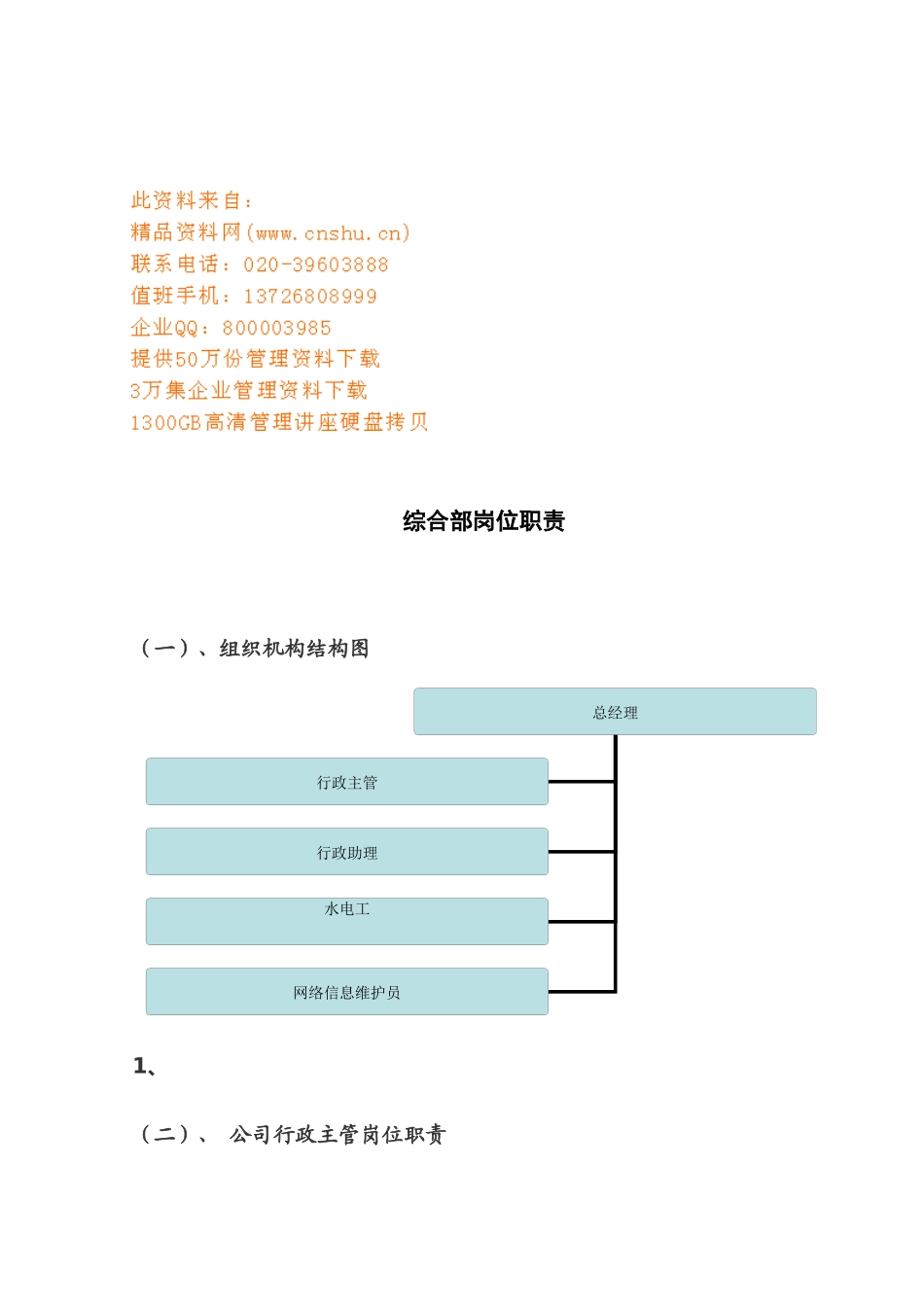 企业综合部岗位职责说明_第1页