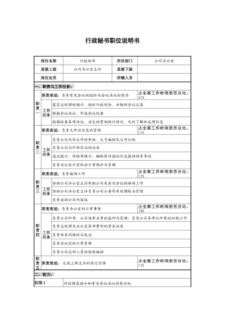 仪器生产企业行政秘书职位说明书