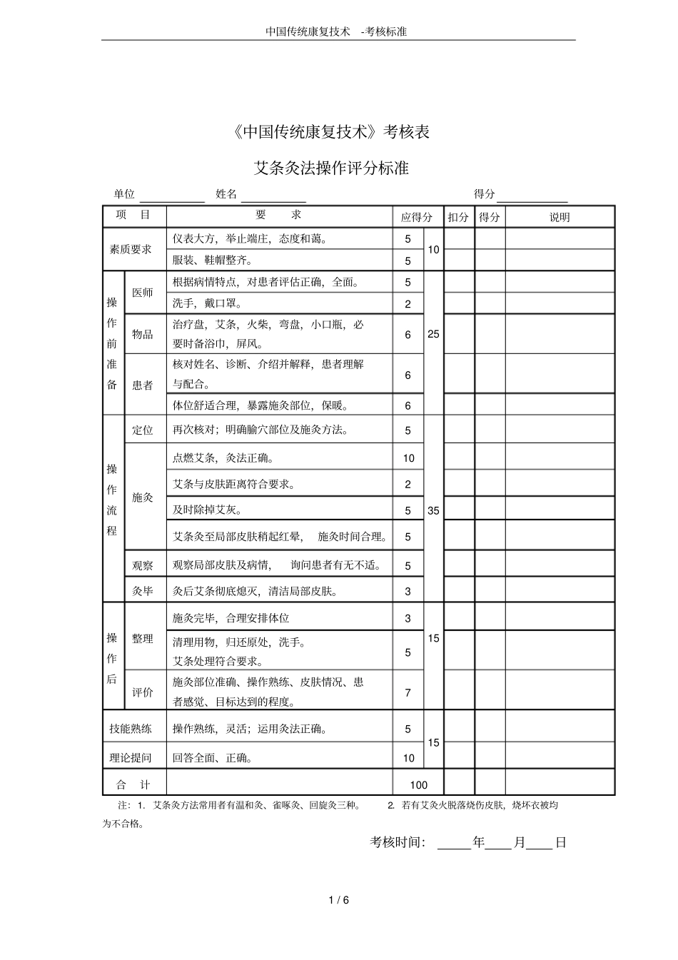 中国传统康复技术-考核标准_第1页