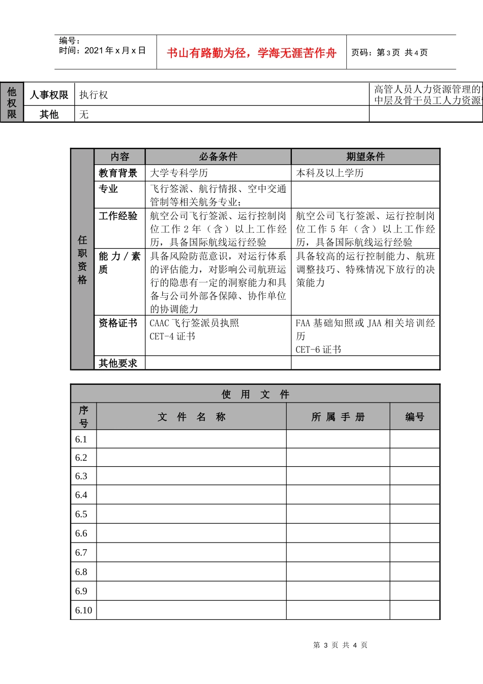 某航空物流公司签派员职位说明书及关键绩效标准_第3页