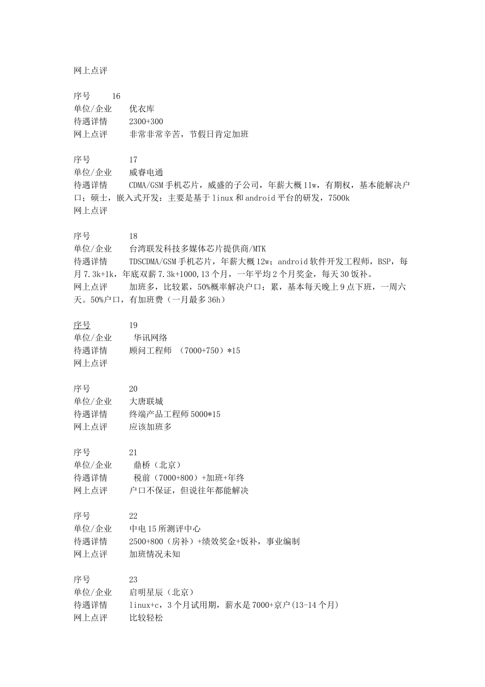 人力资源-XXXX年各公司薪酬待遇比较_第3页