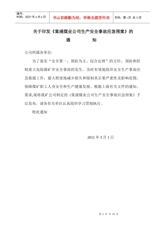 某煤业公司生产安全事故应急预案(DOC 51页)
