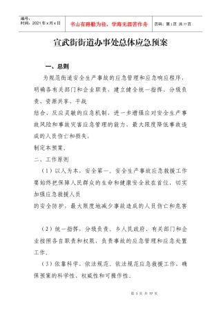 某街道办事处总体应急预案