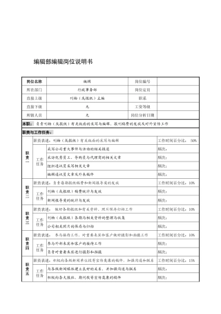 制鞋企业编辑部编辑岗位说明书
