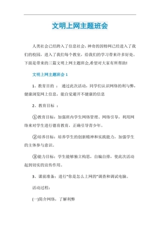 文明上网主题班会
