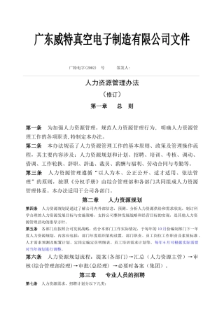 某电子公司人力资源管理办法实施