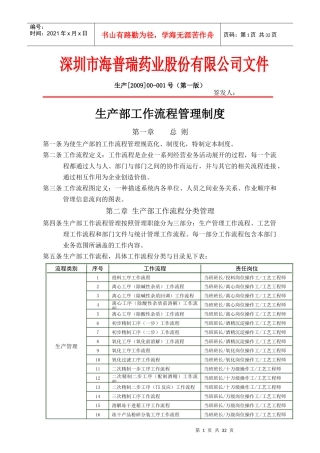 某药业公司生产部工作流程管理制度