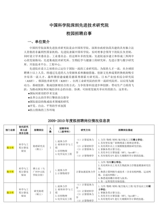 中国科学院深圳先进技术研究院校园招聘启事