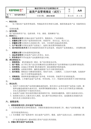 某电子公司退货产品管理制度