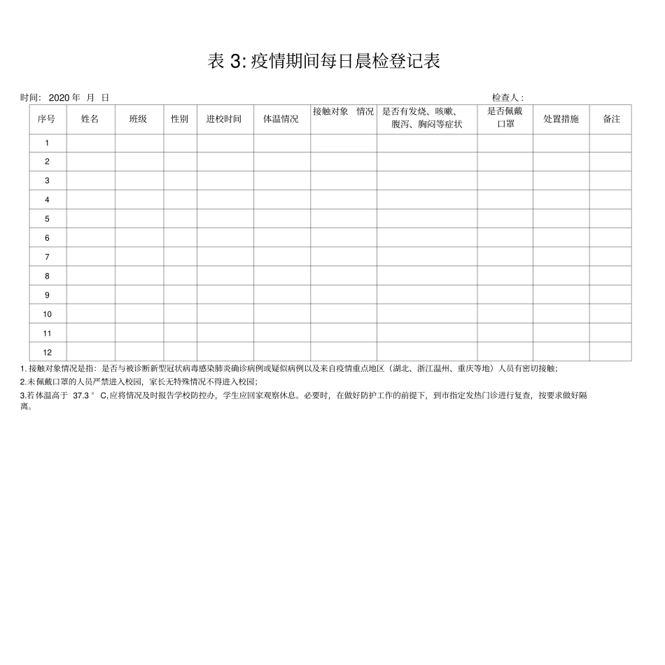 学校开学疫情防控各类登记表格_第3页