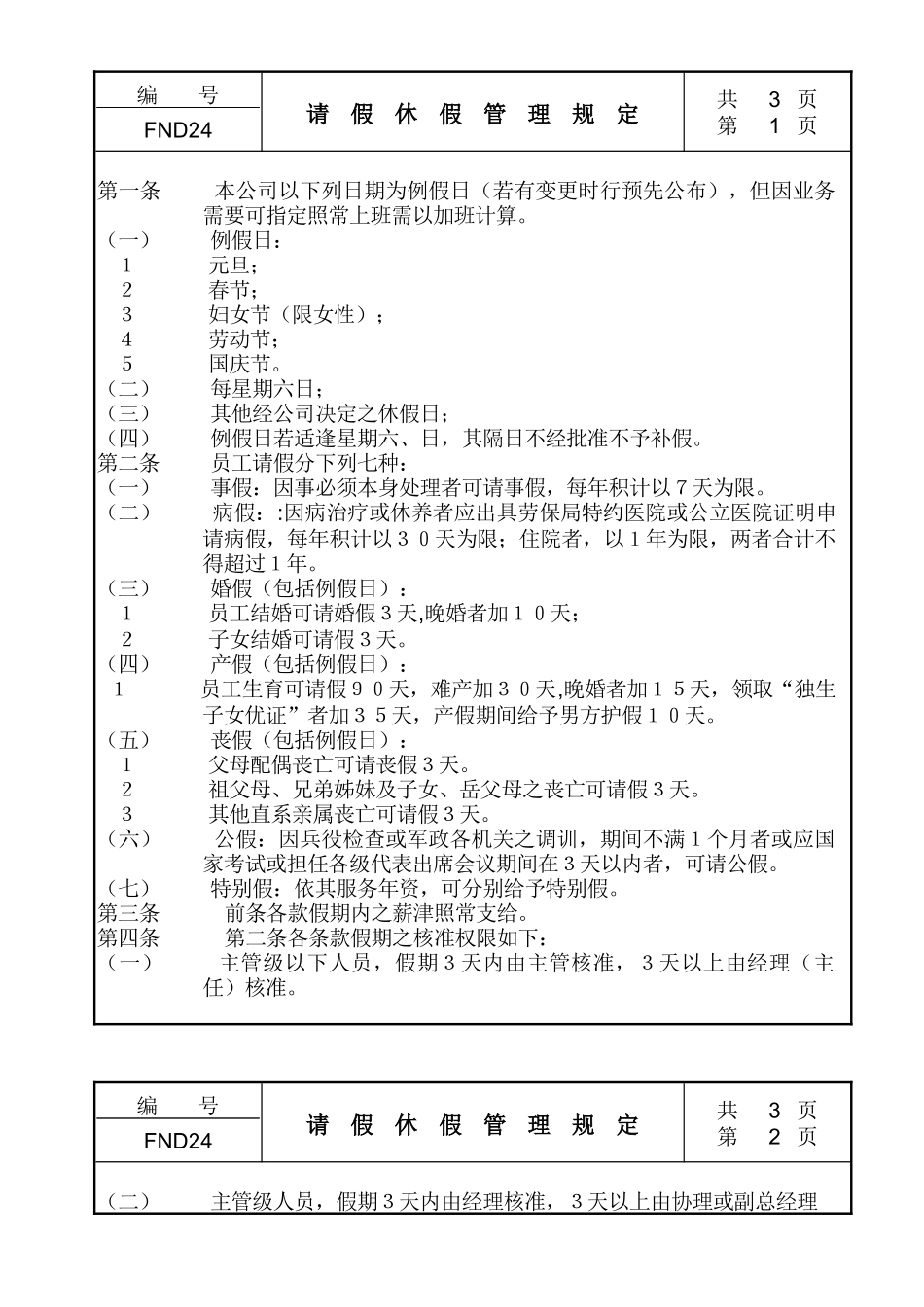 人力资源-24请假休假管理规定_第1页