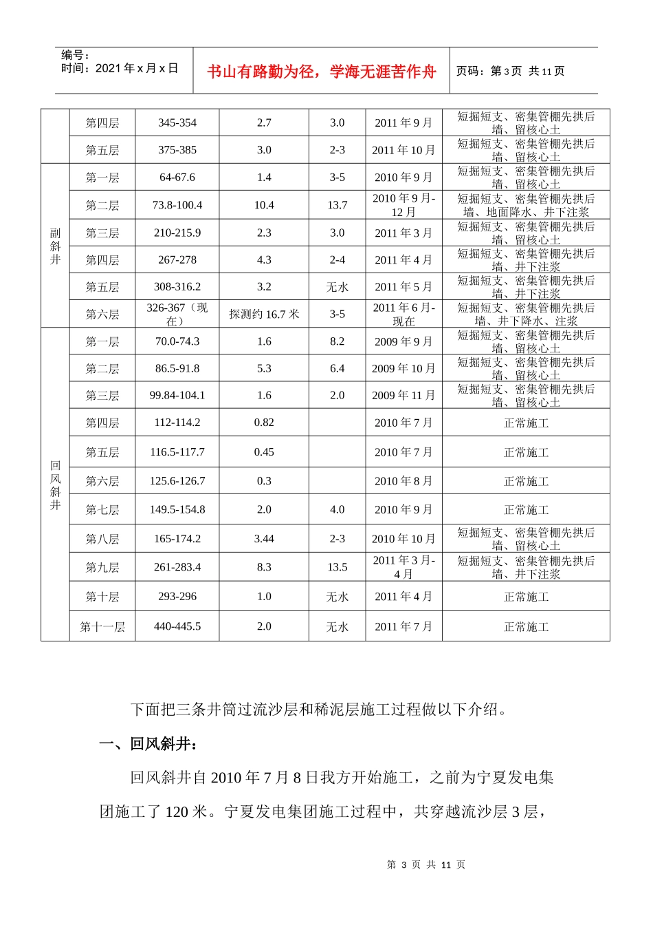 某煤矿井筒过流沙层施工工作总结_第3页