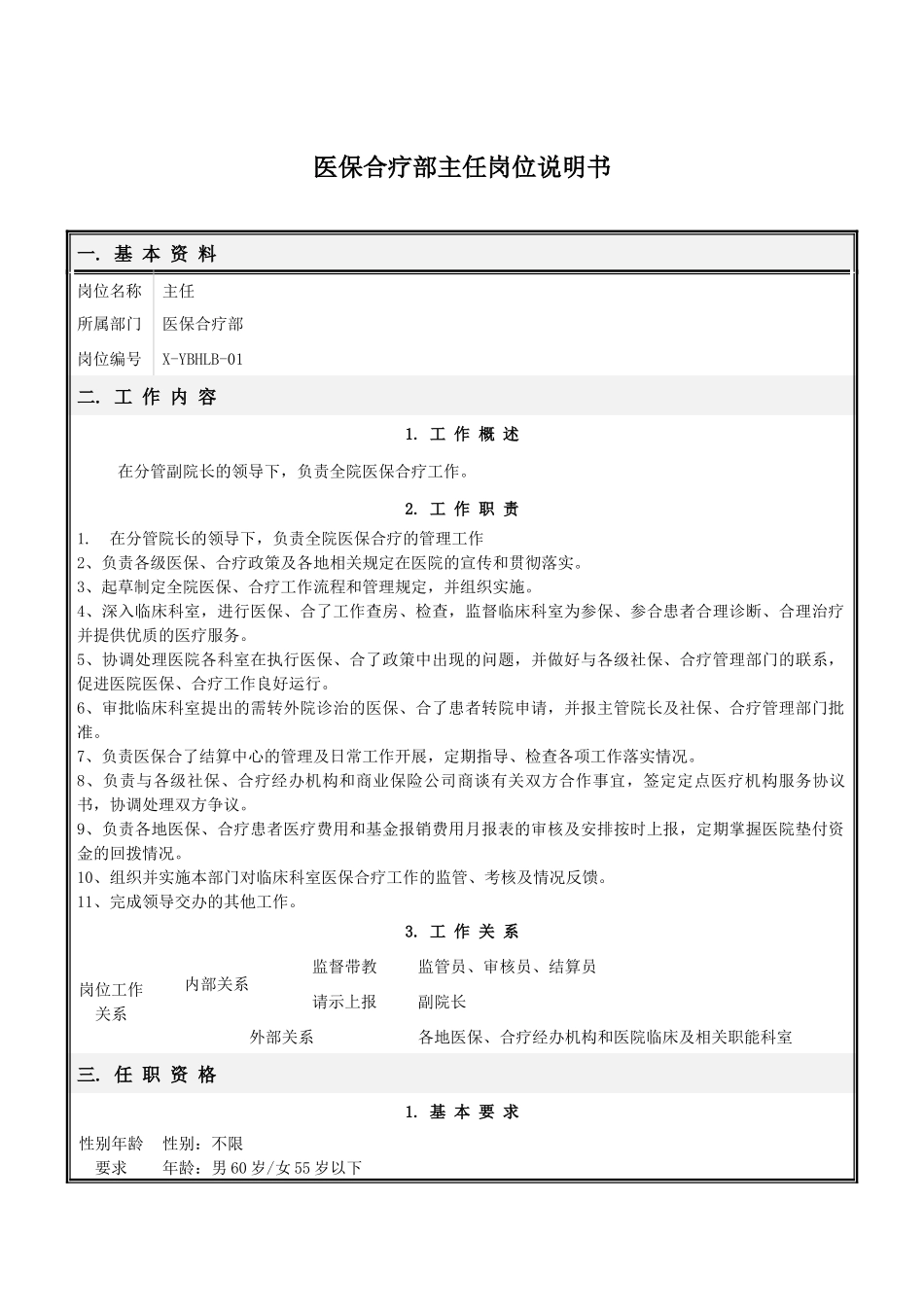 医保合疗部岗位说明书(修订)_第1页