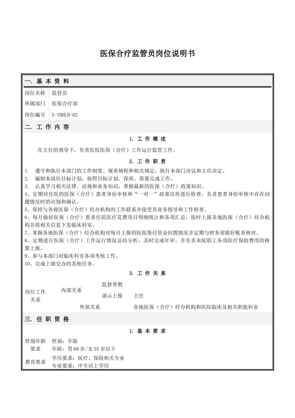 医保合疗部岗位说明书(修订)_第3页