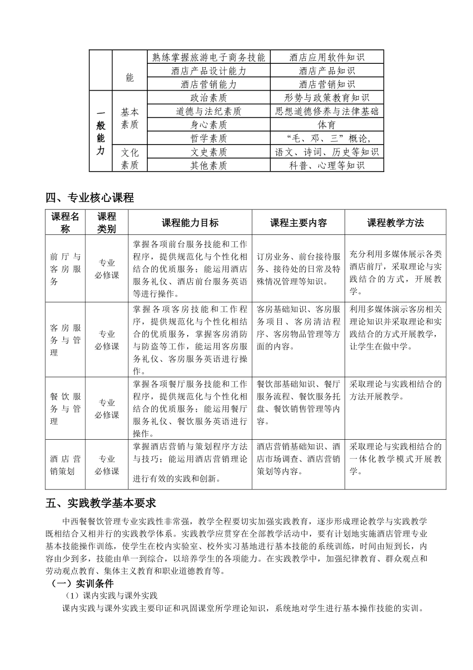 中西餐餐饮管理方向人才培养方案_第3页