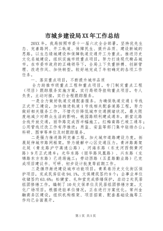 市城乡建设局工作总结
