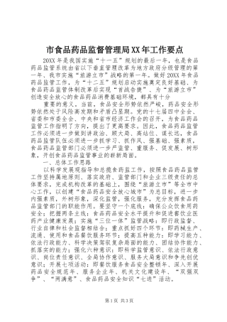市食品药品监督管理局工作要点