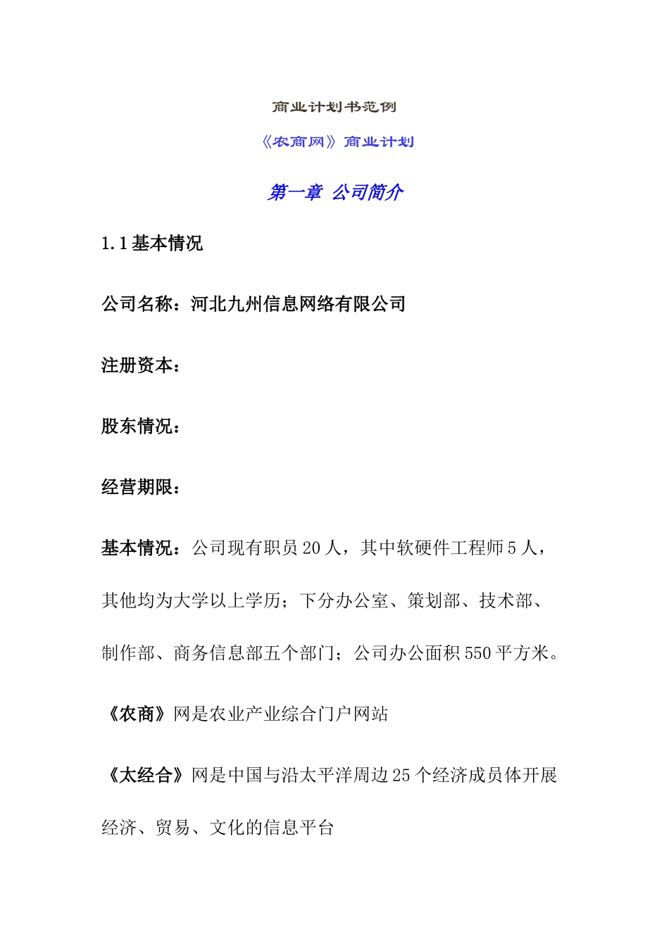 某知名公司商业计划书范例_第1页