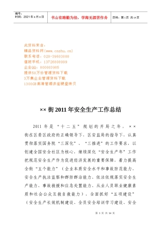 某街安全生产年度工作总结