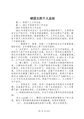 球团主控个人总结