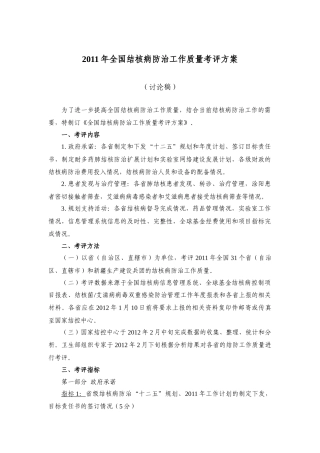 人力资源-XXXX年全国结核病防治工作质量考评方案