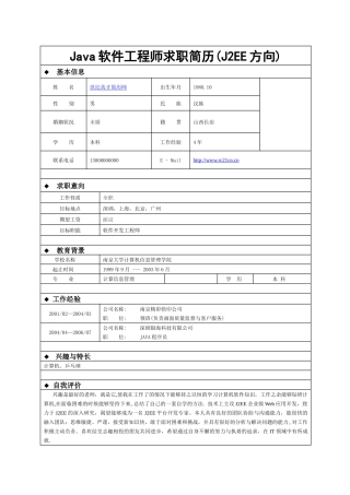 人力资源-Java软件工程师求职简历(J2EE方向)