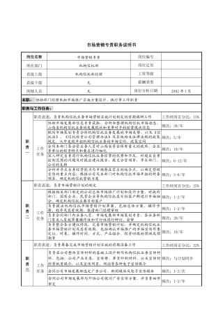 市场营销专责岗位说明书