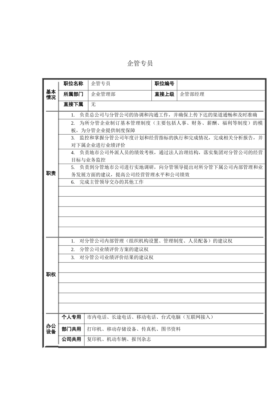 企管专员岗位说明书_第1页