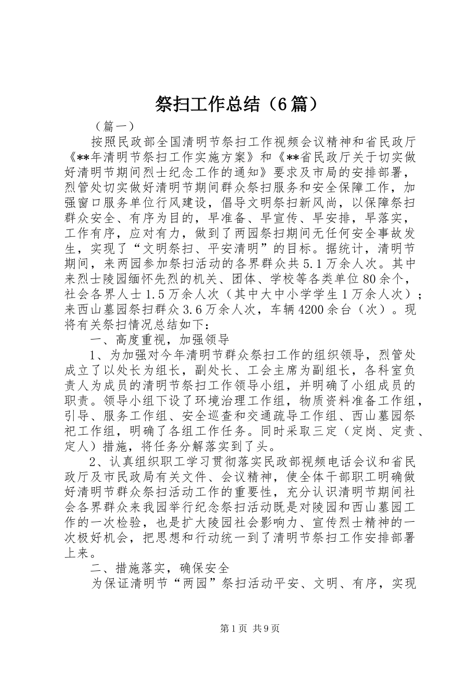 祭扫工作总结（6篇）_第1页
