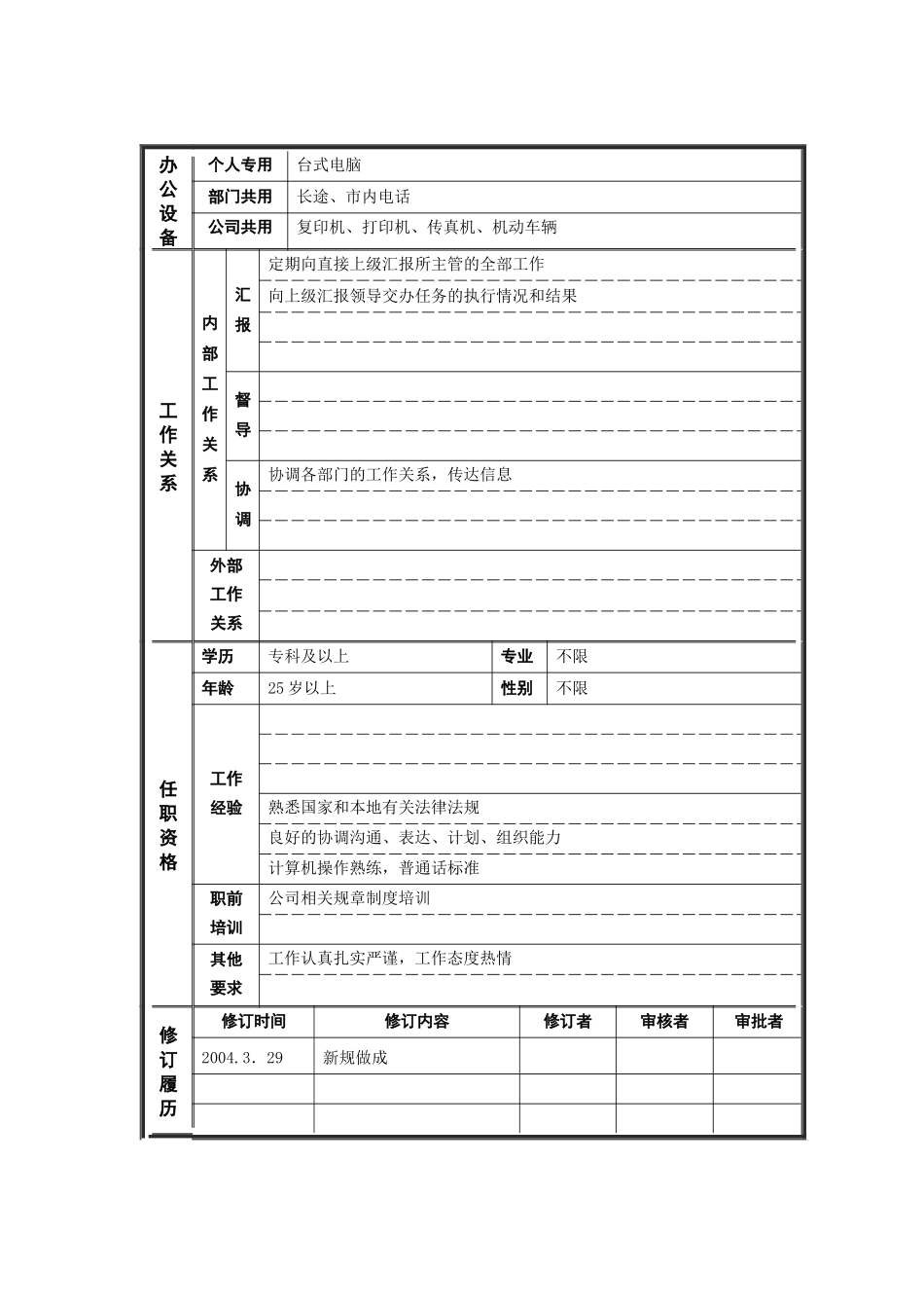 人力资源-5行政管理部_收发员_职位说明书_第2页