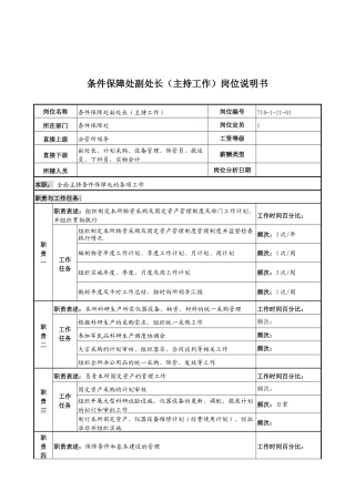 中船重工研究所条件保障处副处长(主持工作)岗位说明书